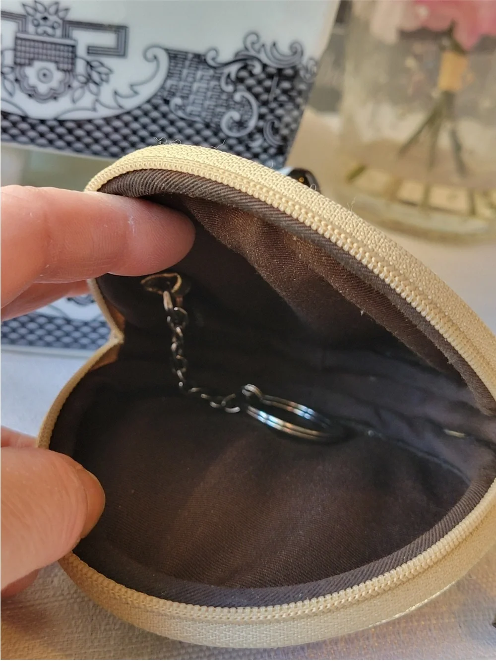 Coach Beige & Tan Star Round Wristlet with Gold Trim